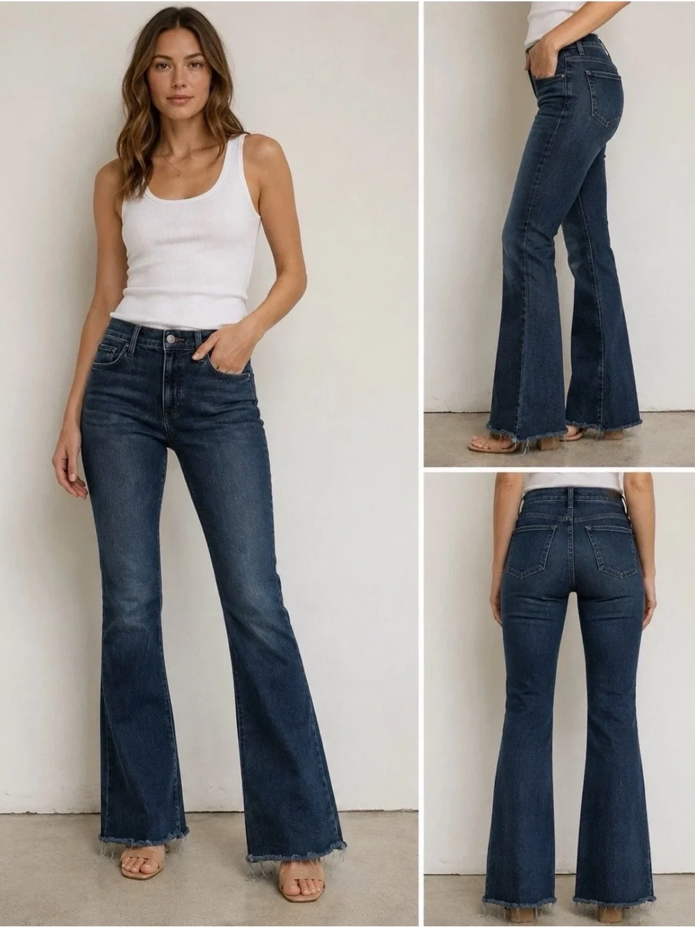 MOTHER The Weekender Fray Jeans Womens 28 Blue Dark Wash Flare Denim Jeans